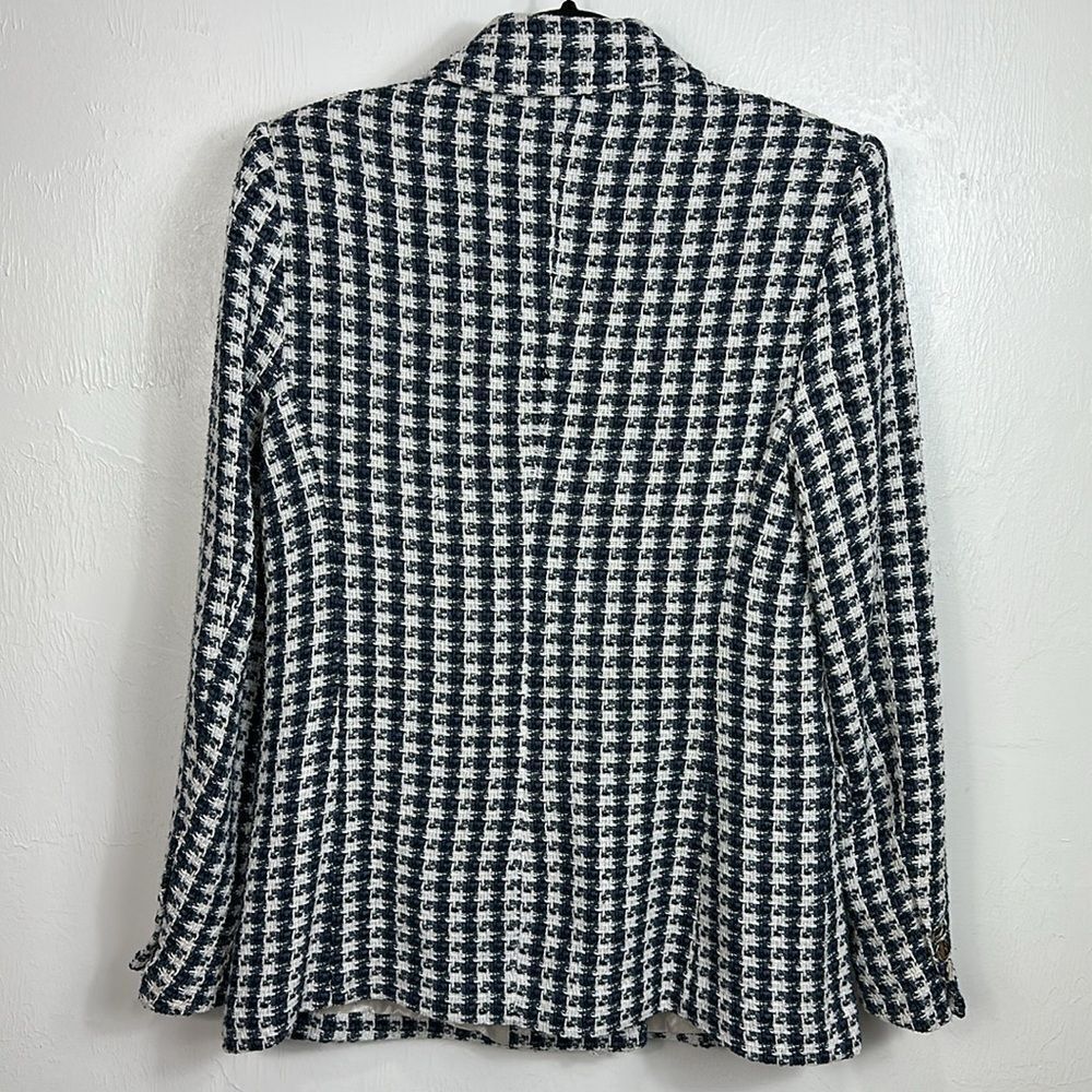 Elie Tahari Blue And White Tweed Double Breasted Blazer Size 8 - Picture 4 of 12